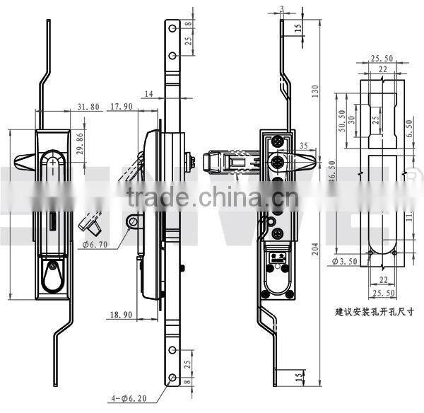 Heavy duty cabinet hardware accessories rod lock control panel door lock