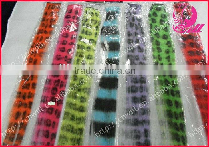 crazy skeleton print hair extensions Leopard print color synthetic clip-in hair extensions heat resistant