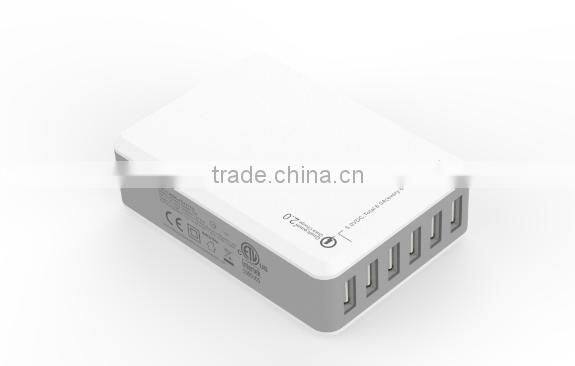 TRUSDA Best selling Portable 9V 12V 6 Ports USB Socket Wall Charger Quick Charge Qualcomm QC 2.0 for smartphones