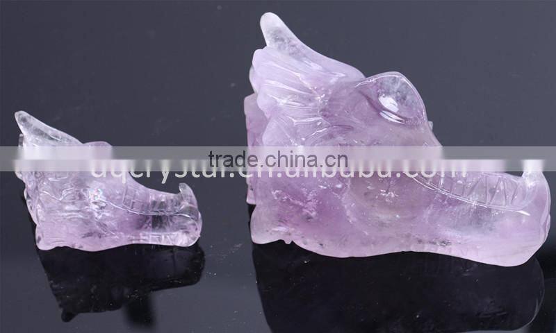 carving type amethyst crystal dragon head for lucky business