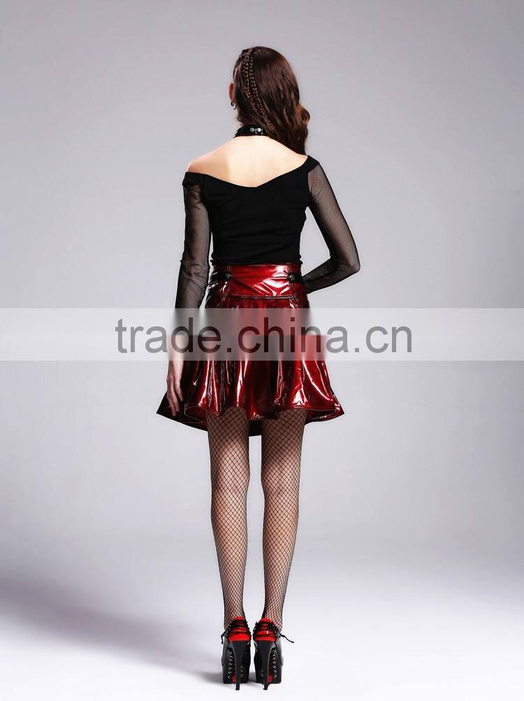 Devil fashion 2015 PUNK gothic leather skirts in red made in China SKT01502