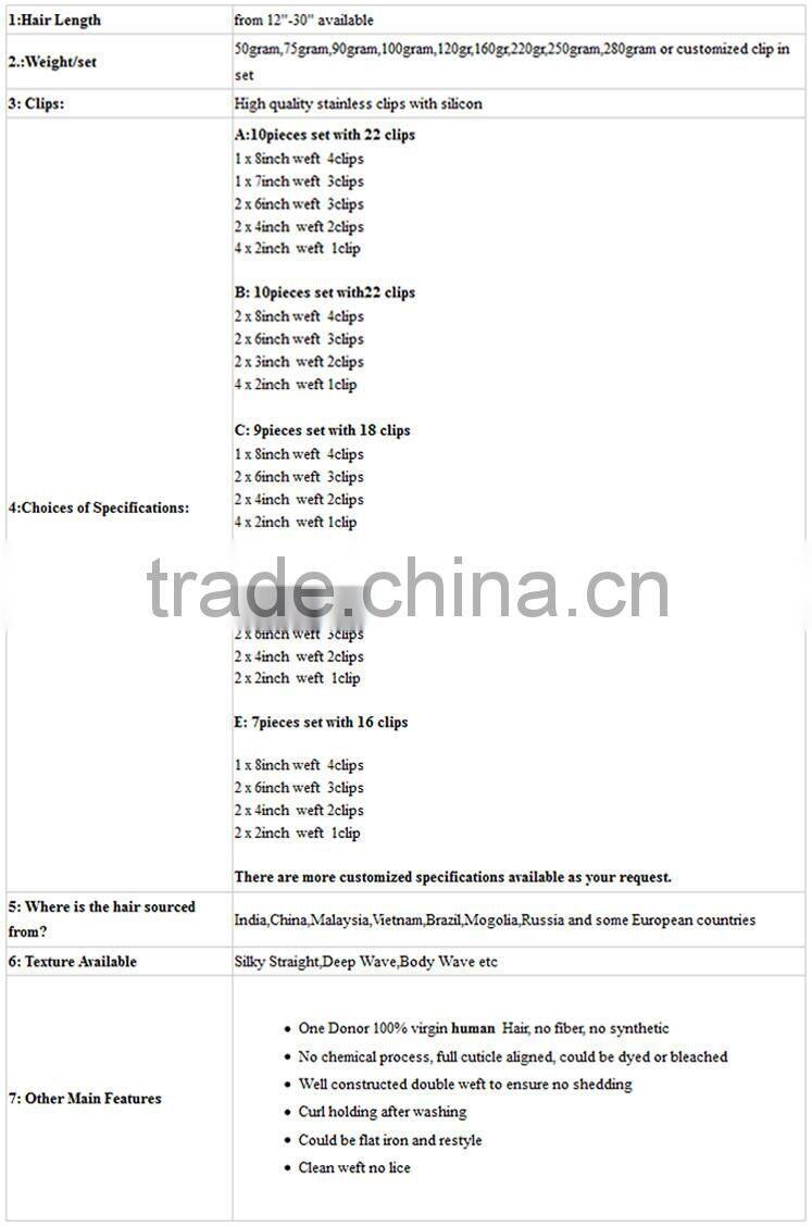 high quality remy bohemian remy clip in human hair extension