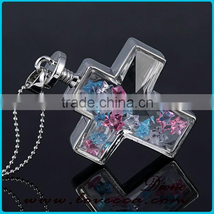 cross shape dry flower glass locket pendant necklace