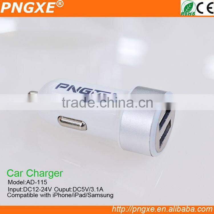 3.1A PNGXE high quality factory price micro double port car charger for ipod/htc/samsung