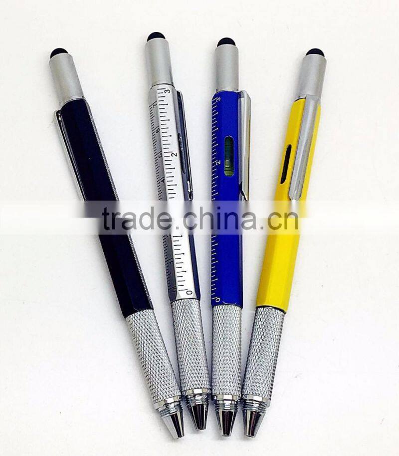Multi-function Tool Ballpoint Pen Screwdriver Ruler Spirit Level with a top and scale metal penTouch Screen for Ipad Iphone