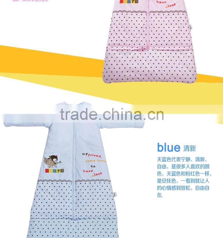 Children's 100% cotton baby sleeping bag detachable sleeve and detachable cotton fillings quilt for four seasons yellow color