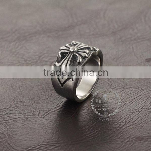 7MM Stainless steel vintage antiqued silver cross symbol ring fashion ring steam punk jewelry 6240032