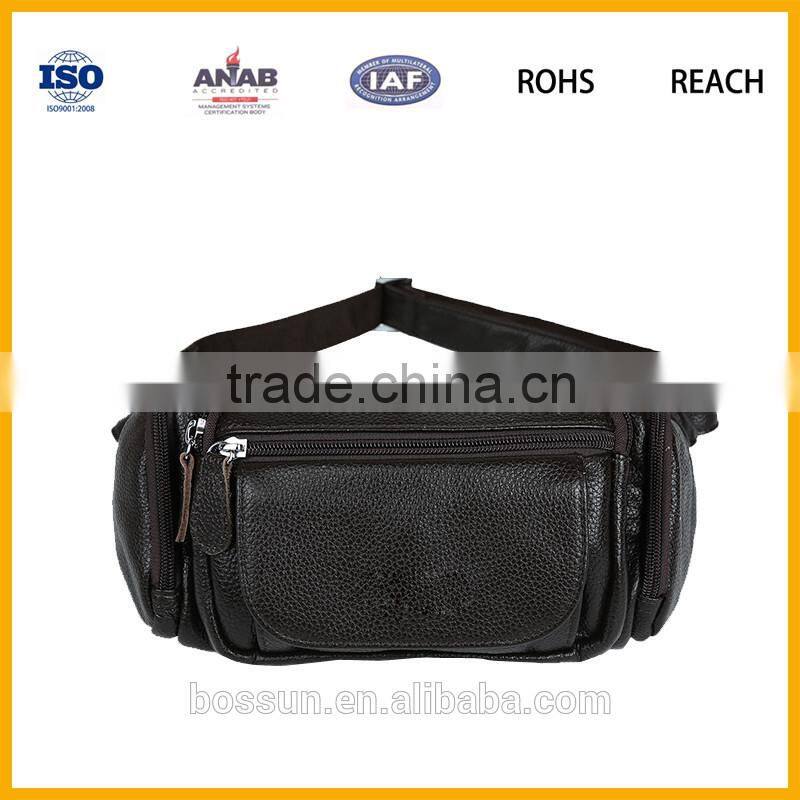 Black Men Genuine Leather Waist Bag High Quality Waterproof