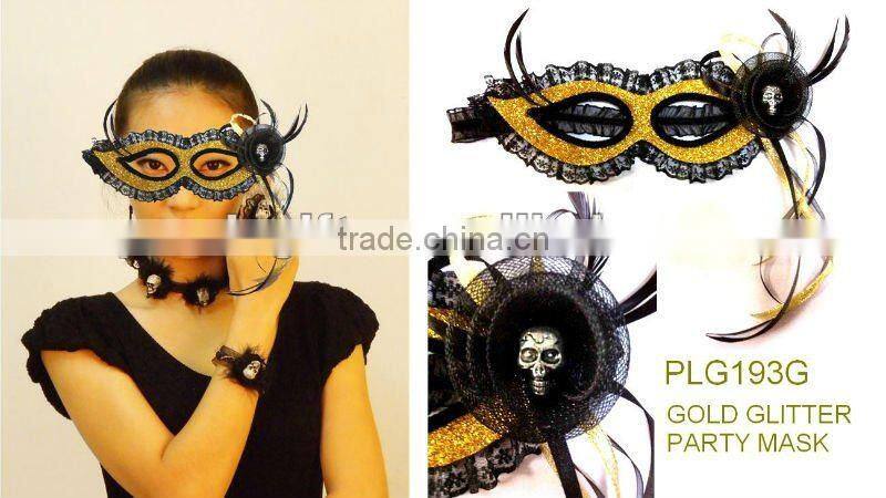 PRETTY GOLD GLITTER WITH SKULL PARTY MASK