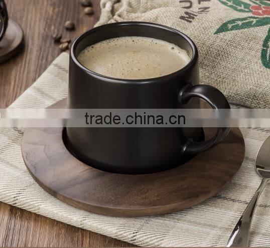 Ceramic Porcelain Espresso Coffee Cup & Wood Saucer Sets