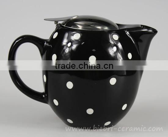 350ml Handpanted Black Color Glazed Artwork Decorative Ceramic Teapot With Stainless Steel Infuser Wholesale