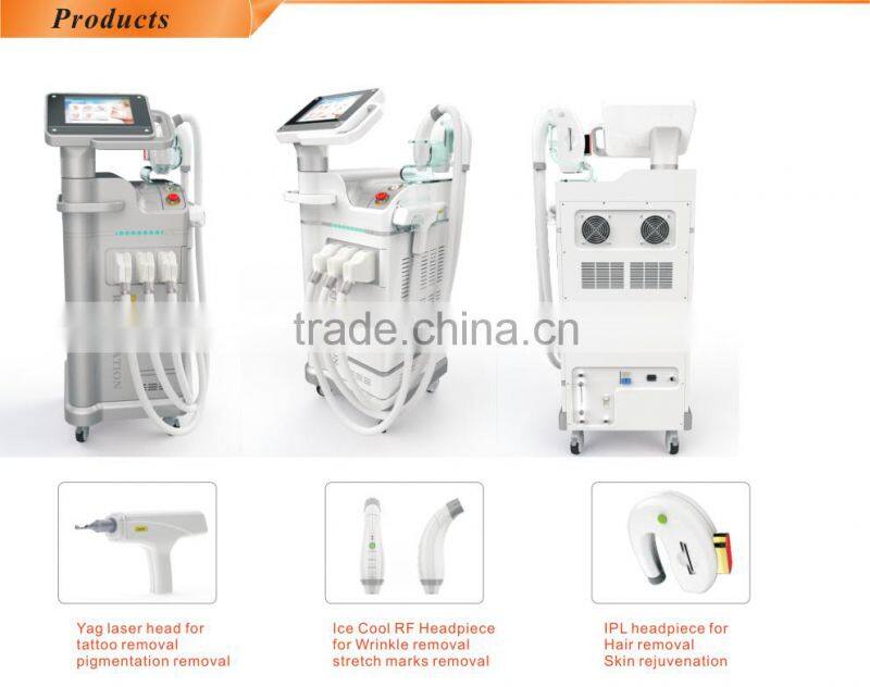 Multifunction Beauty IPL machine/ND yag laser tattoo removal/RF treatment Machine