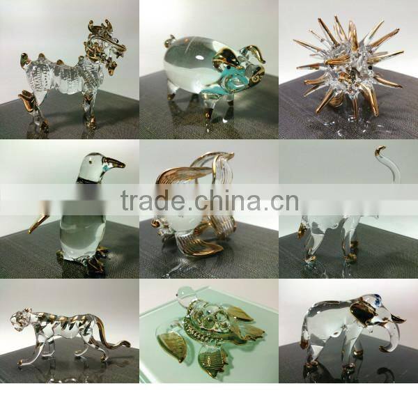 Crystal Dragon Hand Blown Clear Glass Art Gold Trim Figurines Home Decor / Fancy Collection / Gift