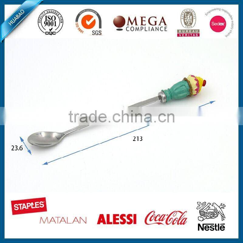 Cute creram polyresin head spoon, spoon rest, cutlery with long handle