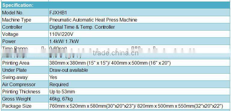 garment press machine FJXHB, heat transfer machine A3 size