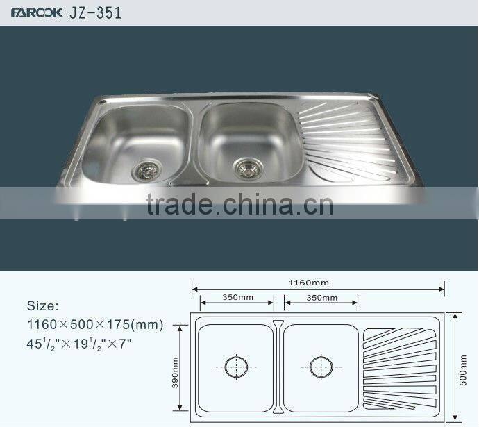 double equal size bowl with tray stainless steel kitchen dishwash sink