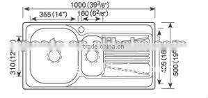 Satisfying service factory supply kitchen stainless steel sink with drainboard