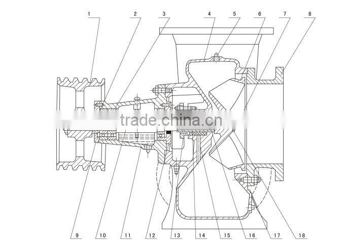 HW series bare shaft high volume low pressure water mixed flow pump