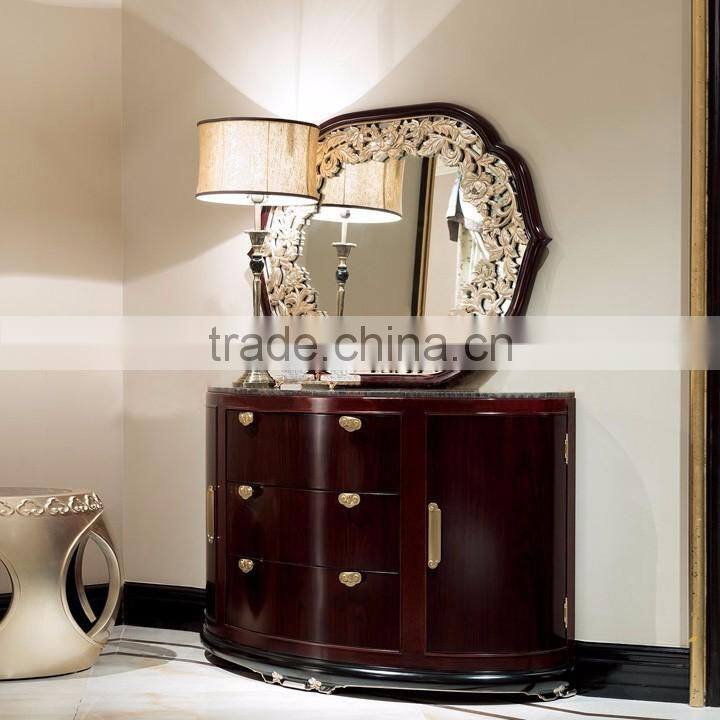 Chinese design solid wood sami-circle three drawers console cabinet