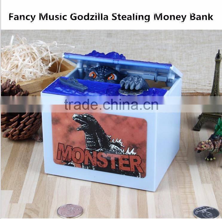 New Fancy Novelty Design Monster Music Godzilla Stealing Money Box, Creative Decorative Cartoon Gift Coin Bank