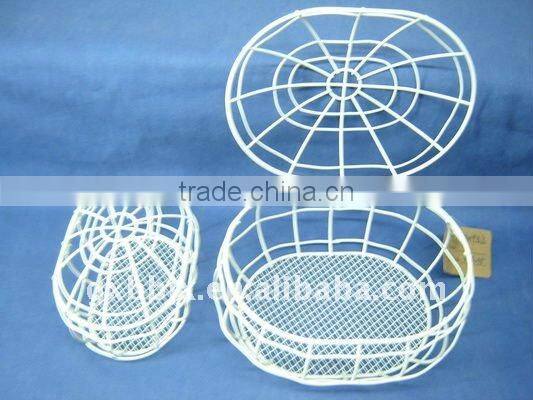 Oval white wire storage hamper with lid set of two