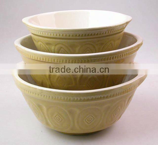 3pcs set Mixing bowl with solid color, Embossed design