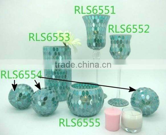 Fabulous Home Ornament Mirrored Mosaic Vase Cheap Handmade Blue Glass Vases