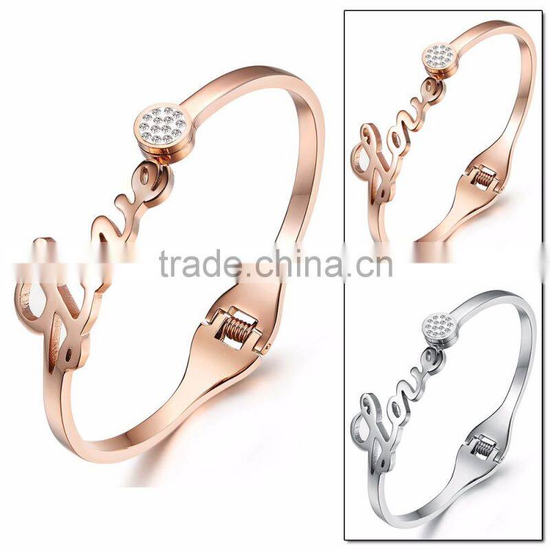2017 Stock gold/rose gold stainless steel open bangle bracelet cuff love bracelet