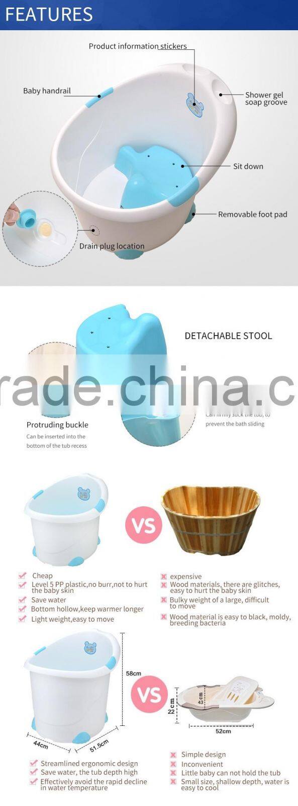 Large and small size High quality plastic kids bucket PP baby bath tub