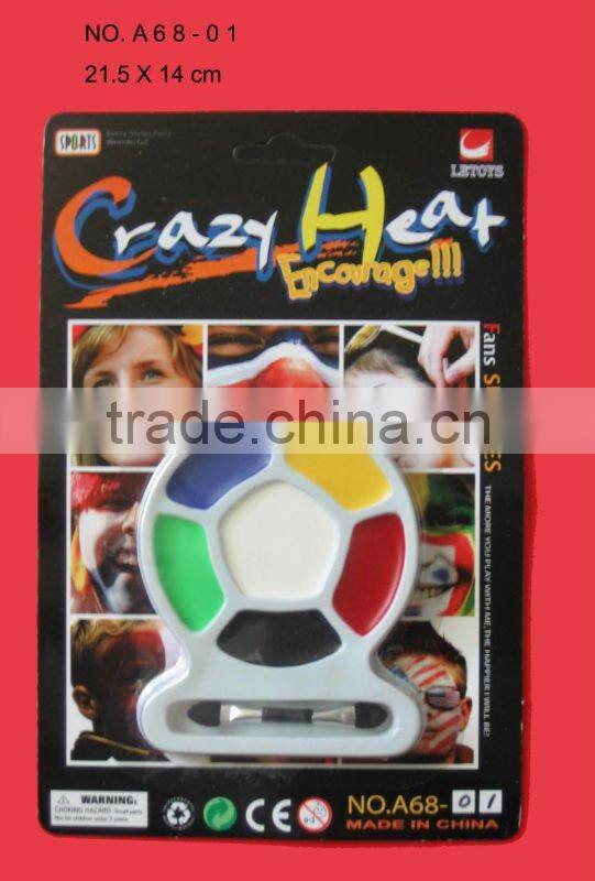 certificate approved fans safe multi-color round face paint with brush, customized football fans safety face paint with brush