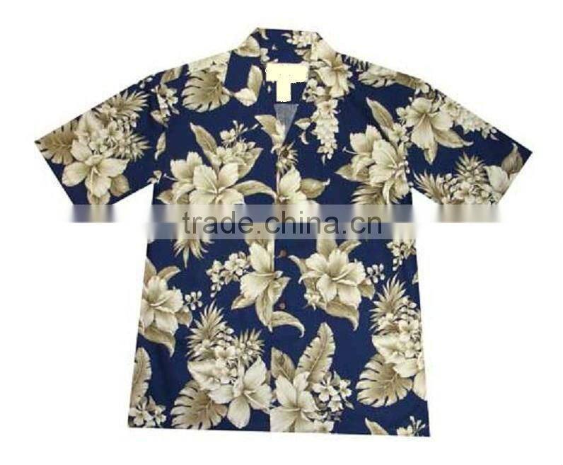 100% cotton bule hawaiian soft collar short sleeve shirts