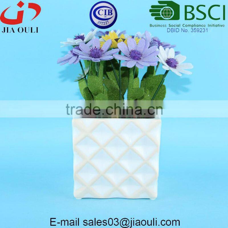 Dimple with whitewash design Cheap Square Ceramic flower pots and planters