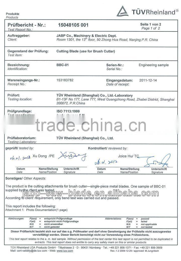 305mm 2T black metal blade for brush cutter