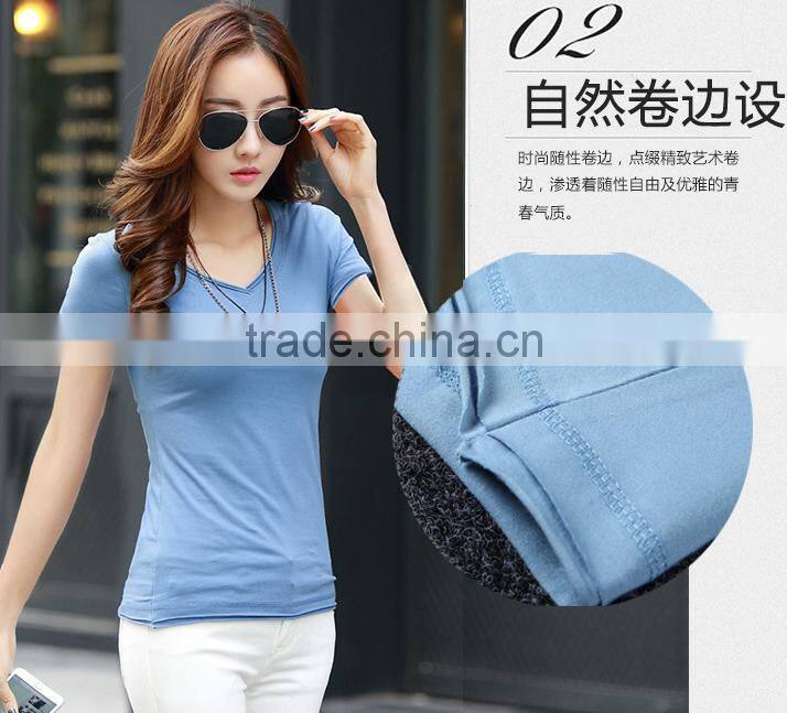 Cotton women's T-shirt ;V collar T-shirt; T-shirt