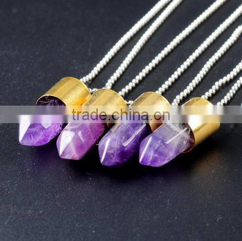 Bullet Shape Natural Stone Necklaces Natural Stone Pendant crystal necklace Crystal Gold Metal Necklace