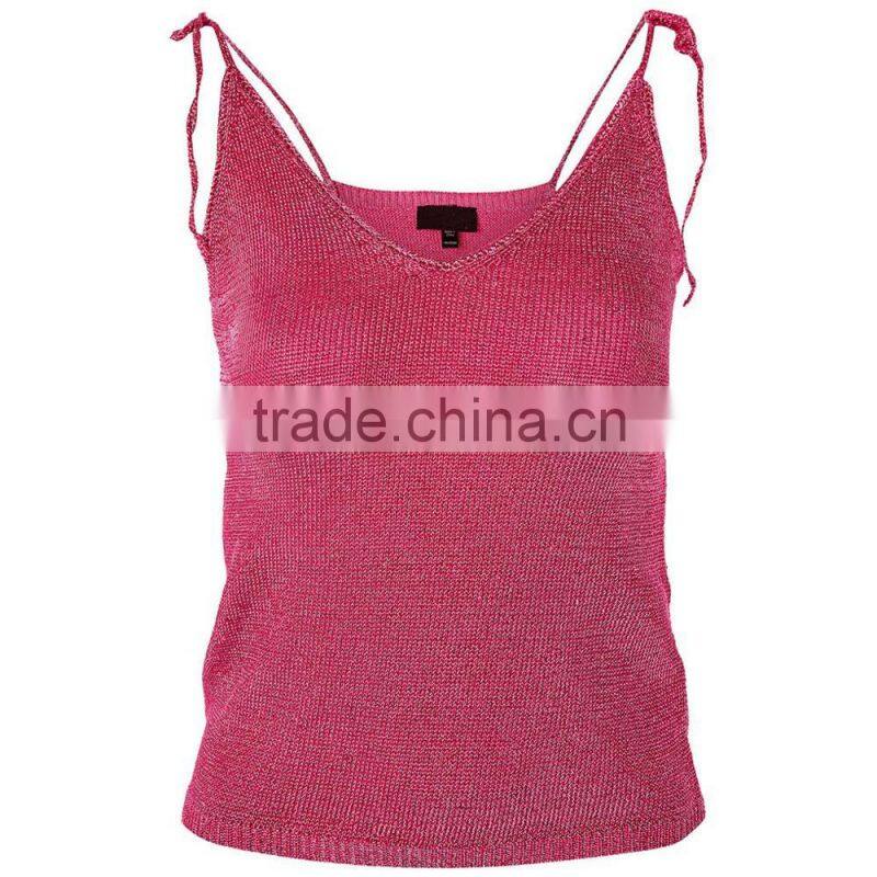Fashion Design Scoop Neck And Back Basic Style Metal Yarn Fancy Camisole Top