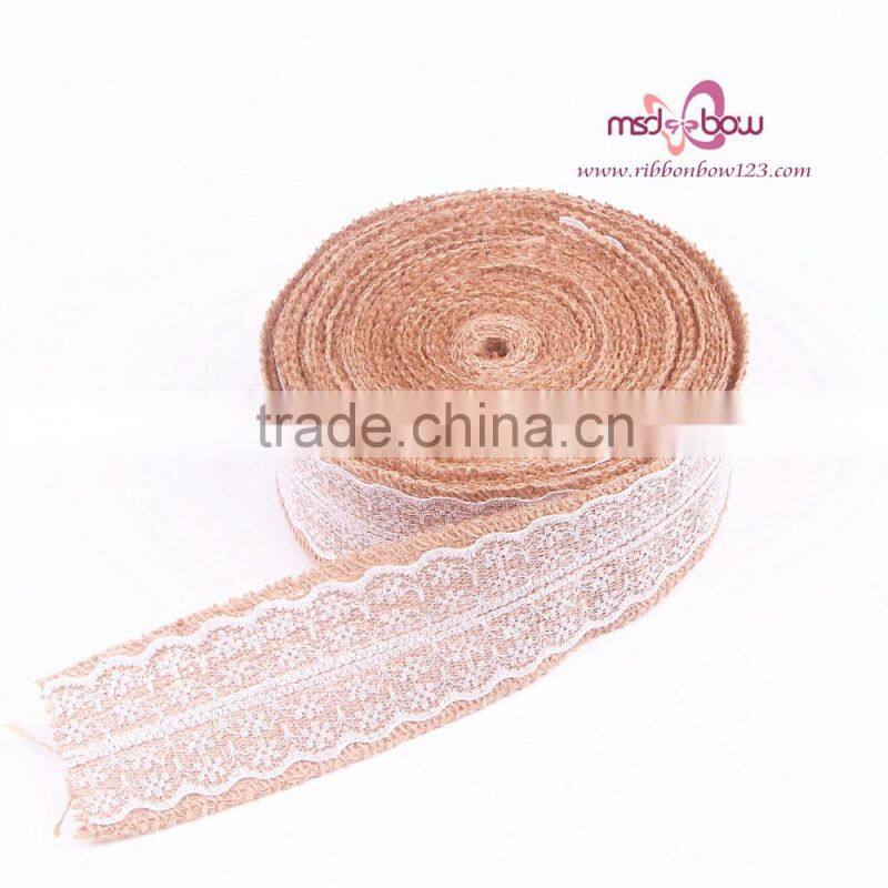 high quality wire ribbon natural jute ribbon with lace burlap ribbon for sale