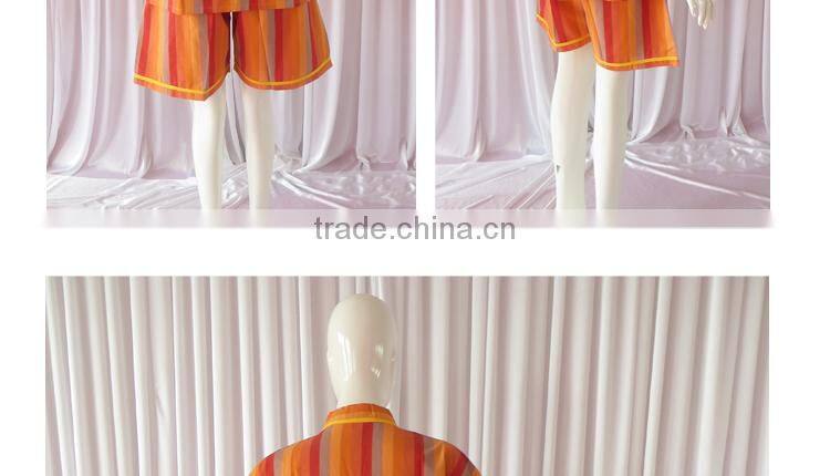 Orange/Red Stripe Sweat Steaming Clothes Elastic Waist Clothes Couples Pajamas Short Sleeve Top+Pants Pajamas for Sauna