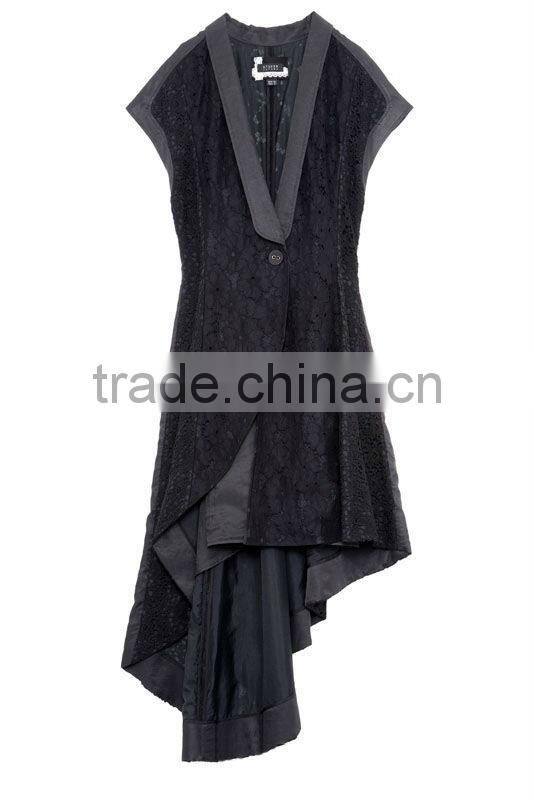 sexy cap sleeve ladies spring coats in lace with uneven hem