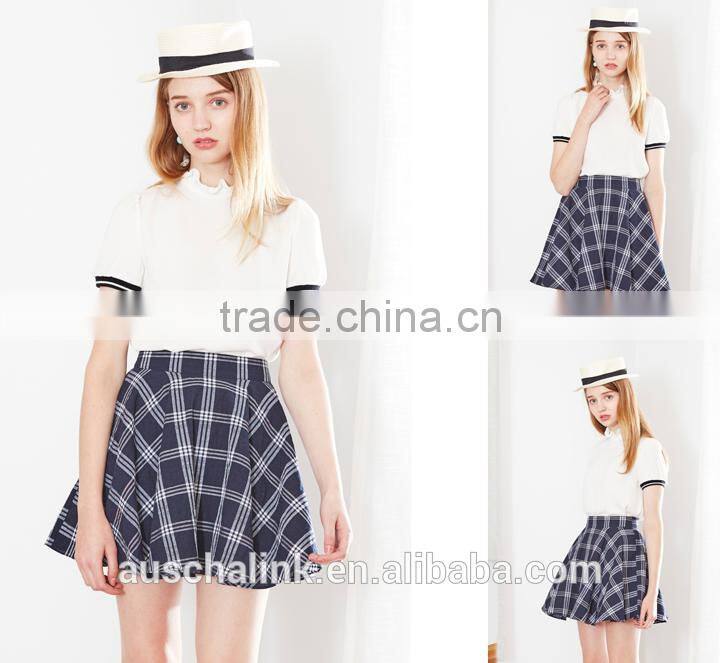 best selling girls campus high waist red or blue plaid skirt customized