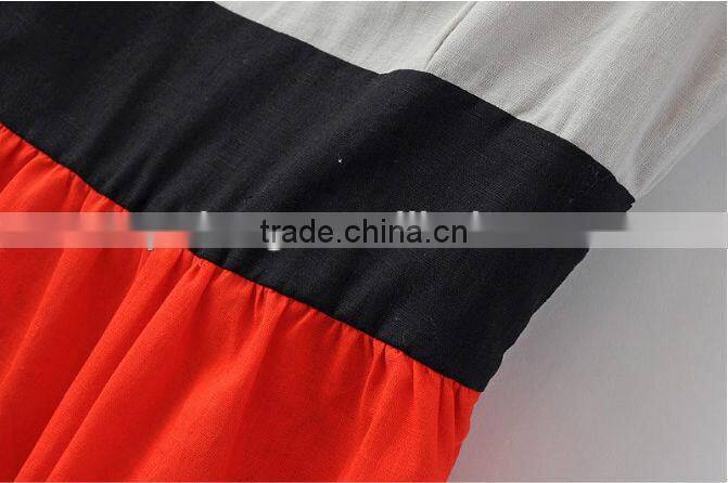Fashion girl dress of Tri-color stitching sleeveless