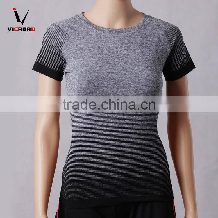 Polyster/Spandex Gradient Quick Dry Slim Fit Sporting Clothing Short Sleeve T Shirts For Women