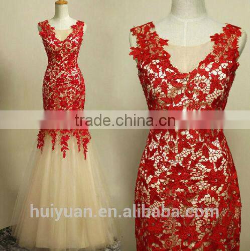 red deep v neck appliqued flower chiffon bridesmaid dresses cheap