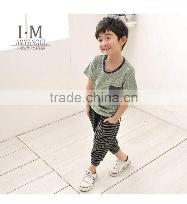 high quality boy knitted pant 3/4 length kids trousers child strap pant