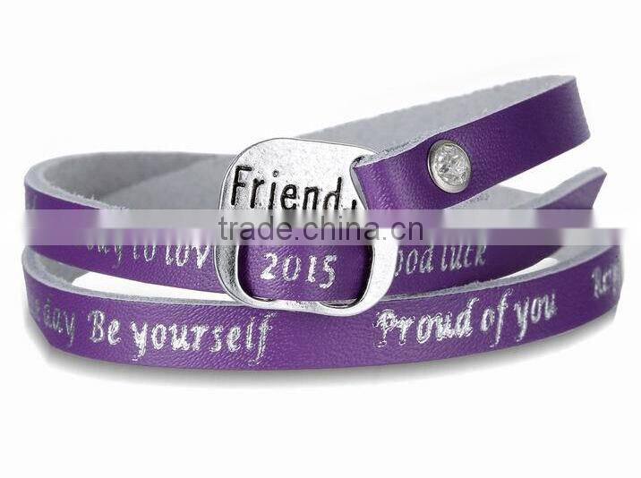 new design 2015 leather wrap bracelet I Love You heart buckle leather wrap bracelet custom logo letter buckle leather bracelet