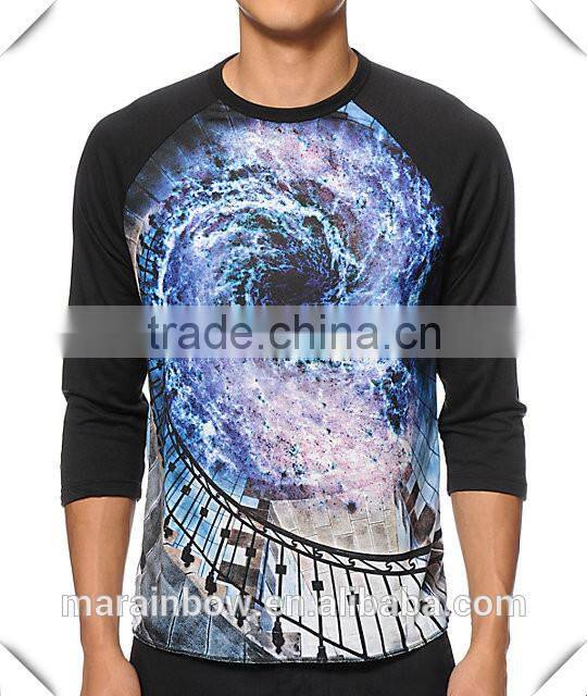 Custom Mens All Over Sublimated Baseball T shirts Cotton Polyester Mens 3/4 Raglan Sleeve Baseball Tee Wholesale