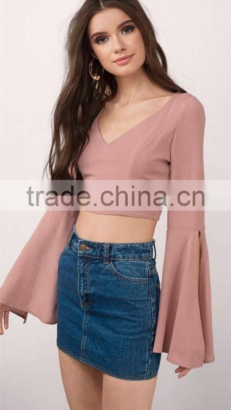 latest fashion women sexy crop tops stylish long sleeve backless top for women