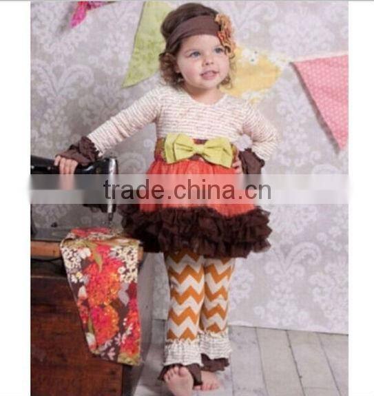 boutique girls outfits stripe with bowknot tutu lace ruffle yellow and cream-coloured ruffle pants baby sailor outfit
