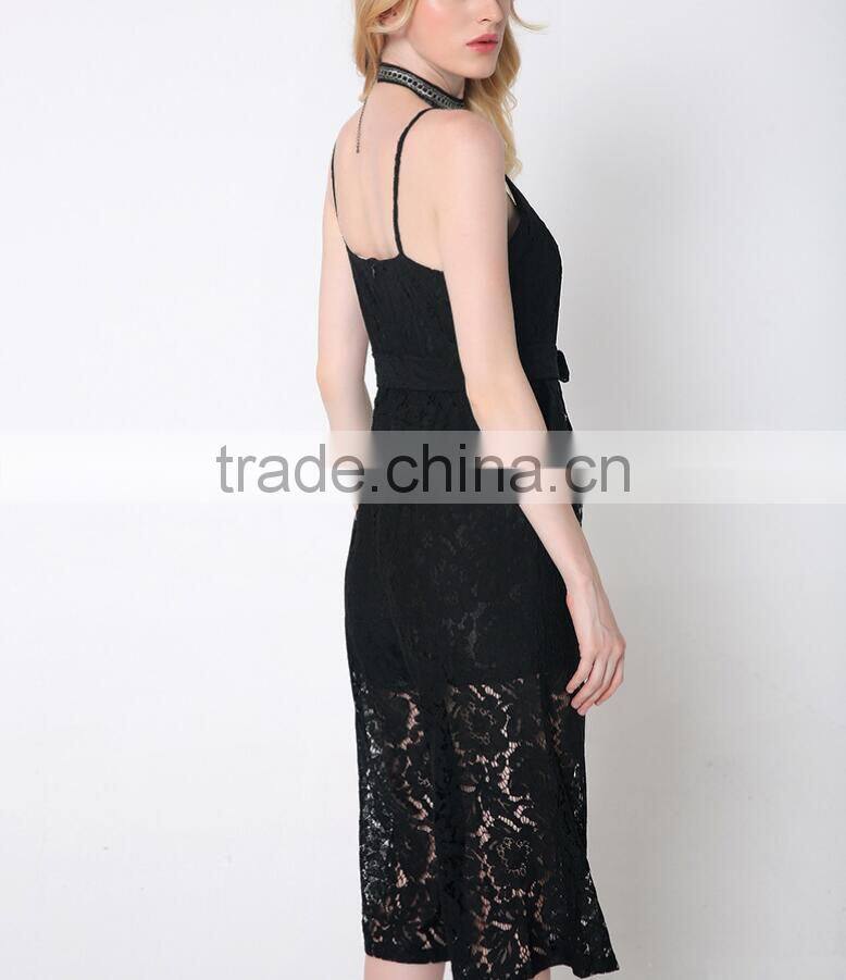 M783 D.Y fashion 2016 women gallus lace v-neck bowknot jumpsuit pants