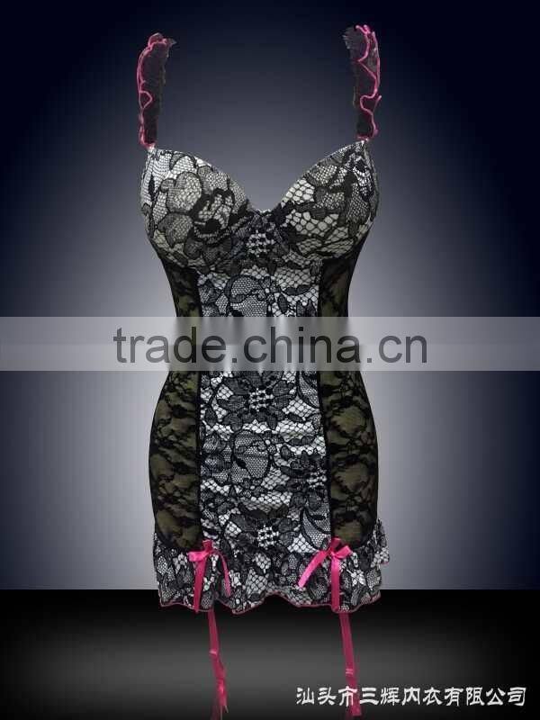 chemise sexy baby doll with fantasitic decorative flower and lace